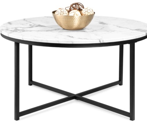 Round Coffee Table w/ Faux Marble Top, Metal Frame - 36in - Lot 259