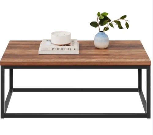 44in Modern Industrial Rectangular Wood Grain Coffee Table w/ Metal Frame - Lot 260