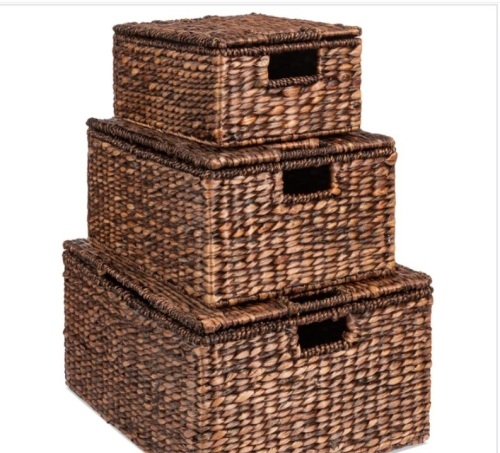 Set of 3 Large Hyacinth Storage Baskets w/ Handles, Lid - 21", 20", 18" - Lot 364