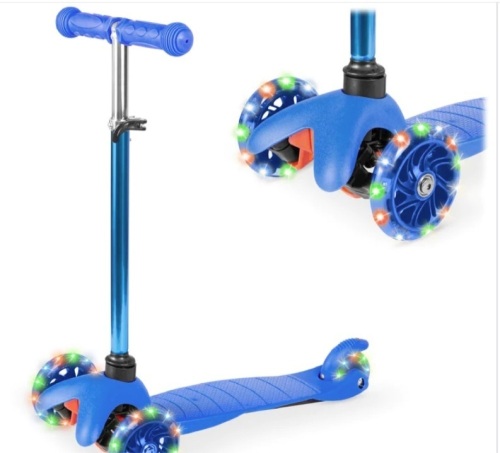 Kids Mini Kick Scooter Toy w/ Colorful Light-Up Wheels, Adjustable T-Bar - Lot 268