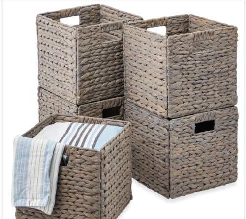 Set of 5 Collapsible Hyacinth Storage Baskets w/ Inserts - 13x13in - Lot 272