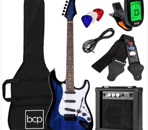 Beginner Electric Guitar Kit w/ Case, 10W Amp, Tremolo Bar - 39in - Lot 277