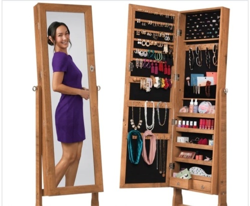 Full Length Freestanding Jewelry Mirror Armoire w/ Velvet Interior - Lot 279