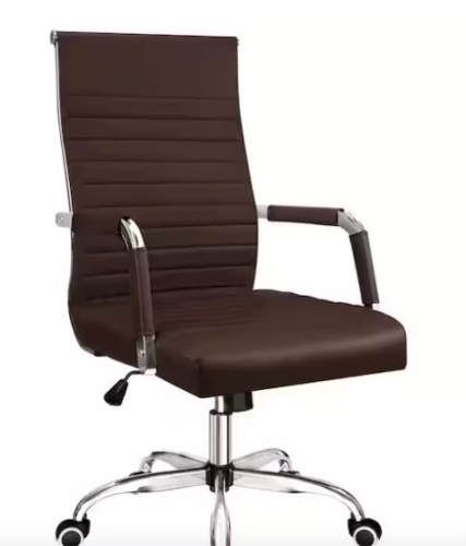Brown Ribbed Office Mid-Back PU Leather Executive Task Chair with Arms - Lot 440