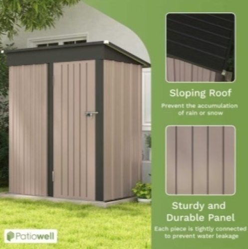 Patiowell 5 ft x 3 ft Galvanized Steel Storage Shed for Backyard and Garden - Lot 25