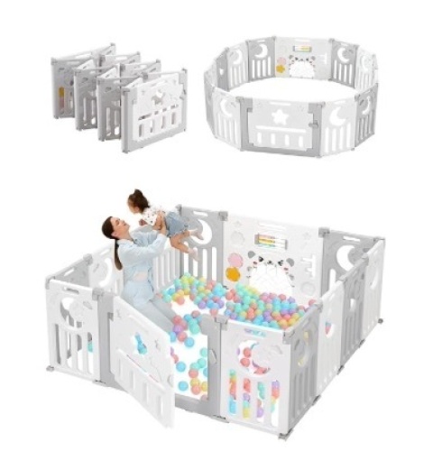 Baby Playpen,Dripex Foldable Baby Playpen for Babies and Toddlers, 25 Sq. Ft of Play Pen, Custom Shape, Easy to Assemble and Storage, Play Yard for Babies Safety, 14 Panels - Lot 445
