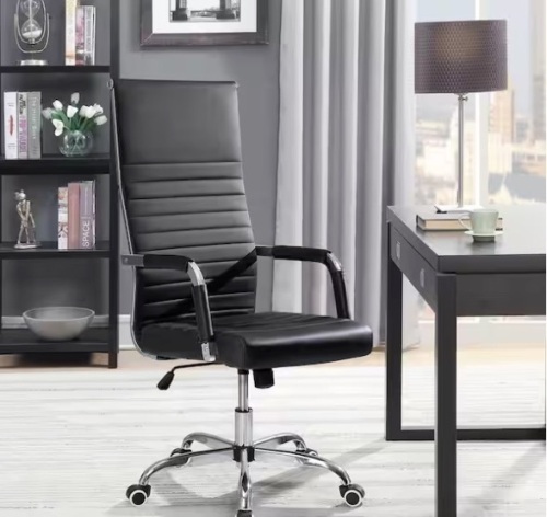 Black Ribbed Office Chair High Back PU Leather Executive Conference Chair Adjustable Swivel Chair - Lot 446