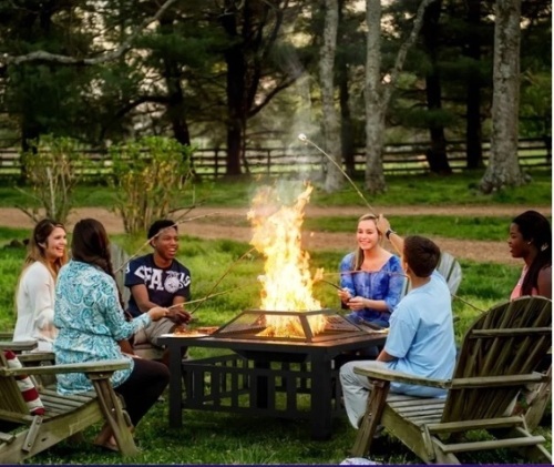 Devoko Outdoor 32" Square Metal Fire Pit with Cover and Poker, Black - Lot 28