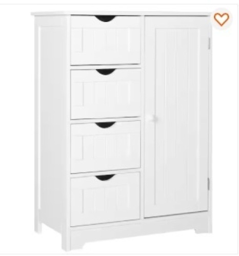 White Freestanding Linen Cabinet with Shelves and Drawers 23.6 in. W x 11.8 in. D x 31.6 in. H - Lot 447