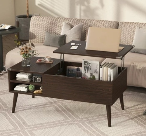 Furmax 39 Inch Wood Lift Top Coffee Table with Hidden Compartment and Storage Shelf, Lift Tabletop Dining Table for Home Living Room Bedroom, Office - Lot 449