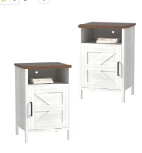 Vineego Contemporary White Wood Nightstand with Barn Door Design, 2 Shelves, and Durable Construction  - Lot 30