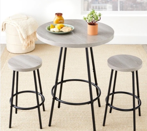 3-Piece Bistro Set Modern Round Counter Height Dining Set w/ 2 Stools - Lot 380