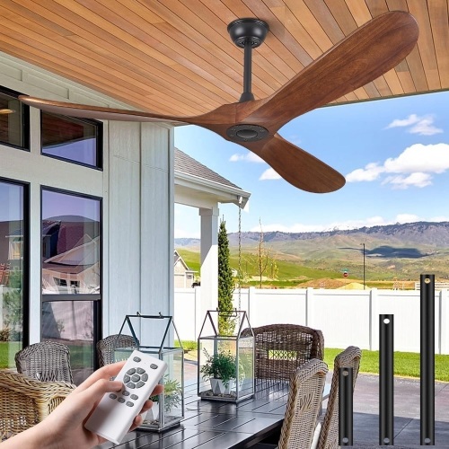 ABZ 52" Ceiling Fans Without Lights, 52 Inch Outdoor Ceiling Fans no Light, 3 Blade Solid Wood Ceiling Fans with Remote Control for Patios Living Room Bedroom Porch - Lot 2225