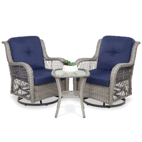 3-Piece Patio Wicker Bistro Furniture Set w/ 2 Swivel Rocking Chairs, Table - Lot 2724
