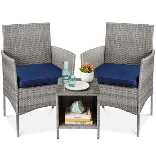 3-Piece Outdoor Patio Wicker Bistro Set w/ Side Storage Table - Lot 3208