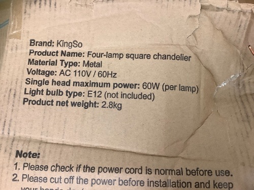 KingSo Four Lamp Pendant Light, Appears New, Sold as is - Lot 302