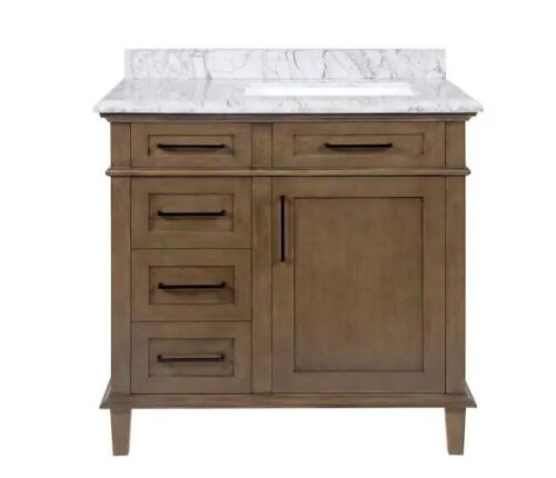 Sonoma 36 in. Single Sink Freestanding Almond Latte Bath Vanity with Carrara Marble Top  - Lot 22