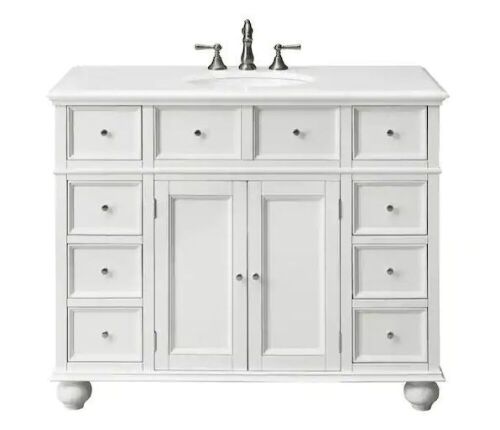 Hampton Harbor 44 in. W x 22 in. D x 35 in. H Single Sink Freestanding Bath Vanity in White with White Marble Top  - Lot 27