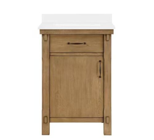 Bellington 24 in. W x 22 in. D x 34 in. H Single Sink Bath Vanity in Almond Toffee with White Engineered Stone Top  - Lot 54