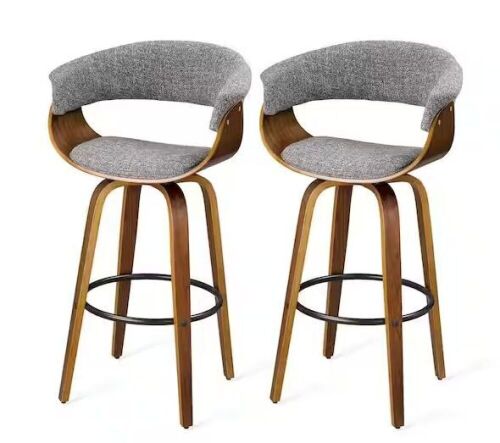 Glitzhome Mid-Century Modern Walnut Swivel Bar Stool, Set of 2 - Lot 90