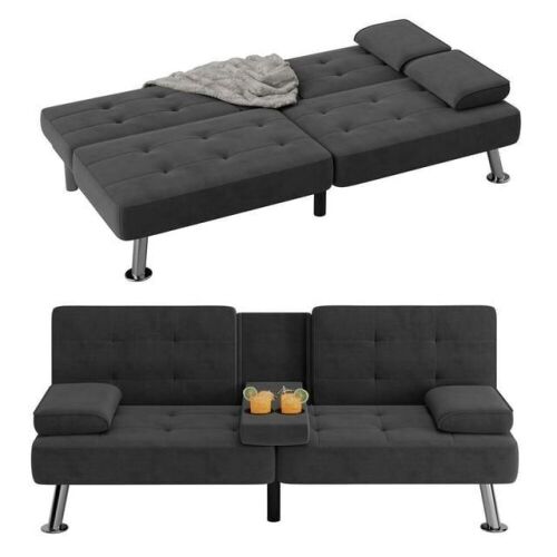 Linen Upholstered Convertible Futon Sofa Bed  - Lot 136