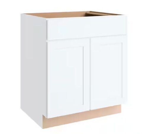 Hampton Bay Courtland 30 in. W x 24 in. D x 34.5 in. H Assembled Shaker Sink Base Kitchen Cabinet in Polar White  - Lot 326