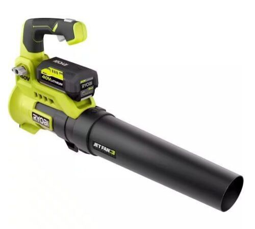 RYOBI 40V 110 MPH 525 CFM Cordless Battery Variable-Speed Jet Fan Leaf Blower with 4.0 Ah Battery and Charger  - Lot 356