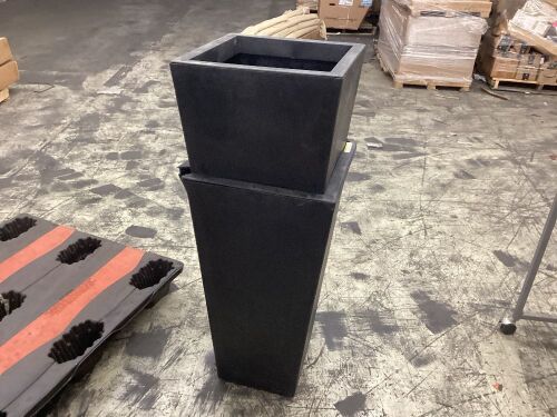 Lot of (2) Tierra Verde Sonata 17.8 in. x 36 in. Slate Rubber Self-Watering Planter Decorative Pots - Stuck Together, 1 Damaged  - Lot 401