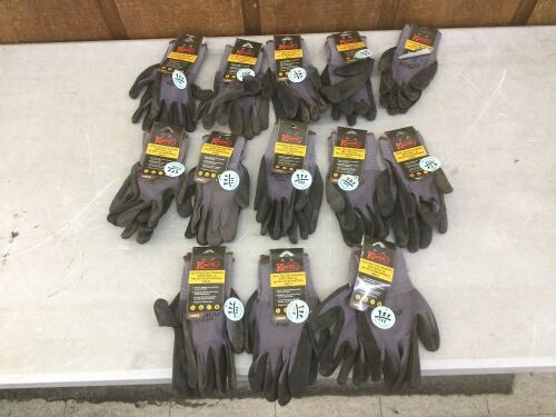 Lot of (13) Kinco Gray Nylon-Spandex Knit Shell & Micro-Foam Nitrile Palm Gloves, Large  - Lot 433