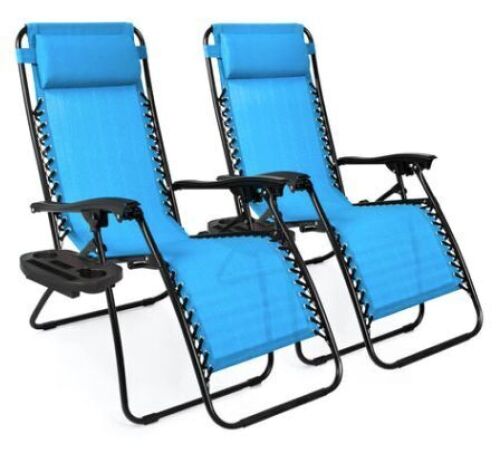 Set of 2 Adjustable Zero Gravity Patio Chair Recliners w/ Cup Holders  - Lot 486