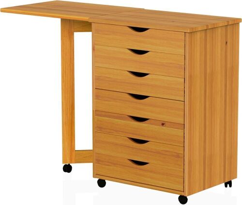 Adeptus Original Drop Leaf Roll Cart with Desk, Sold Wood, 7 Drawer  - Lot 516