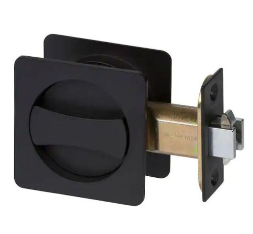 Delaney Hardware Contemporary Square Black Bed, Bath Privacy Sliding Pocket Door Lock  - Lot 705
