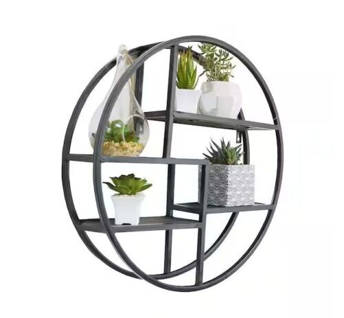 Black Round Wall-Mounted Iron Hanging Storage Floating Shelves  - Lot 715