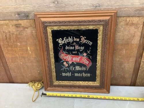 Antique German Proverb Reverse Painted Glass Foil Art - Lot 88