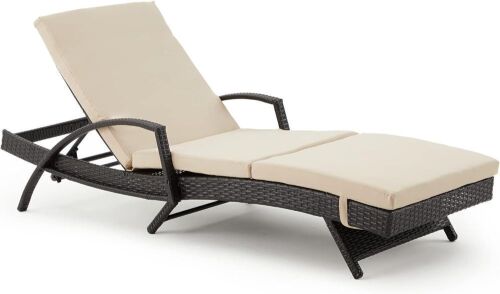 Rattan Patio Lounge Chair, Khaki  - Lot 92