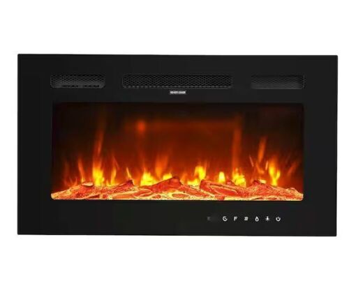 30 in. Wall-Mount 12-Color Flames Electric Fireplace with Remote Control in Black  - Lot 327
