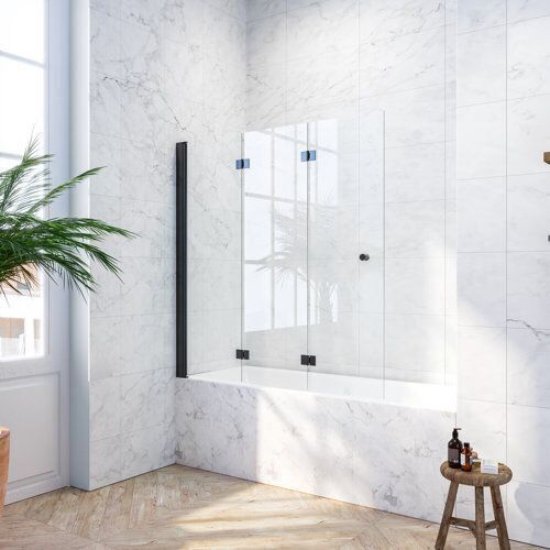 Black Georgiev 50.3" W x 53.7" H Hinged Tri-Fold Frameless Tub Door - Lot 297