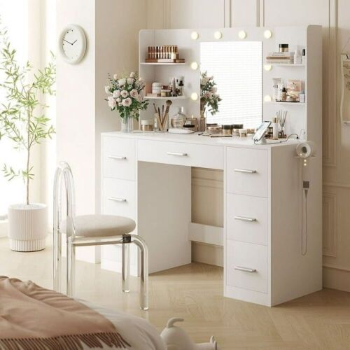 Makeup Vanity with Mirror, Drawers & Lights  - Lot 86