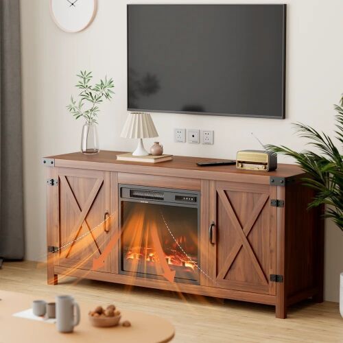 Modern Farmhouse TV Stand Double Barn Door - No Fireplace Insert  - Lot 175