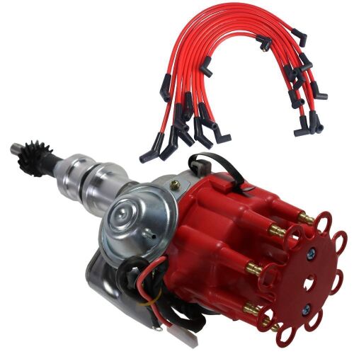 JDMSPEED Red Cap HEI Ignition Distributor and Plug Wires for Small Block Ford  - Lot 451