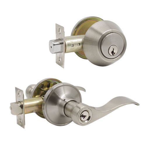 Lot of (10) Probrico Keyed Entry Leverset Lock with Single Cylinder Deadbolt Satin Nickel Finish Keyed Alike - Lot 461