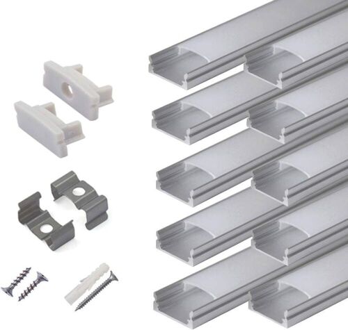 10-Pack 6.6ft U Shape LED Aluminum Channel System with Milky Cover, End Caps and Mounting Clips - Lot 562