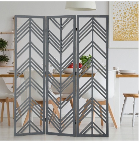 MyGift Enterprises 3 Panel Vintage Distressed Gray Wood Cut Out Chevron Design Display Room Divider - Lot 313