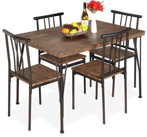 5-Piece Modern Metal and Wood Dining Table Furniture Set w/ 4 Chairs - Lot 32