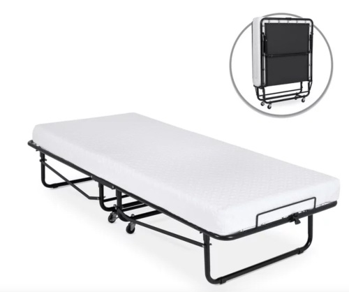 Twin Folding Rollaway Cot-Sized Mattress Guest Bed w/ 3in Memory Foam, Locking Wheels - Lot 34