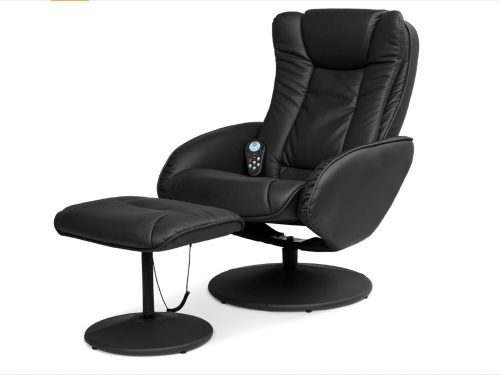 Faux Leather Electric Massage Recliner Chair w/ Stool Ottoman, Remote - Lot 29