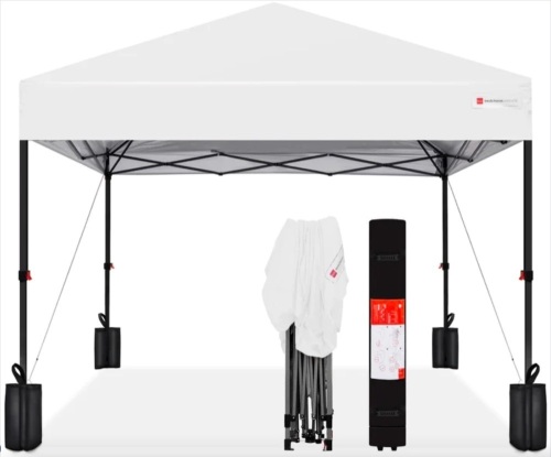 One-Person Setup Instant Pop Up Canopy w/ Case, 4 Weight Bags - 10x10ft - Lot 164