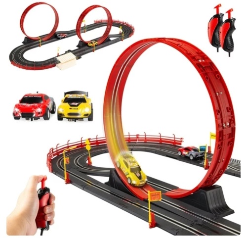 Best Choice Products Electric Slot Car Race Track Set Kids Toy w/ 2 Cars, 2 Controllers, Customizable Courses, 360 Loops - Lot 212
