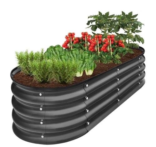 Outdoor Raised Metal Oval Garden Bed, Planter Box - 4x2x1ft - Lot 282