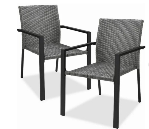 Set of 2 Stackable Wicker Chairs w/ Armrests, Steel - Gray - Lot 174